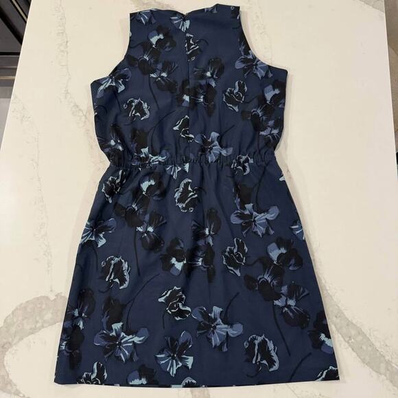 Lole Floral Sleeveless Midi Dress Women's Large Blue Slash Pockets Back Zipper - Picture 5 of 8